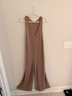12th Tribe Sleeveless Wide-Leg Jumpsuit in Taupe Brown